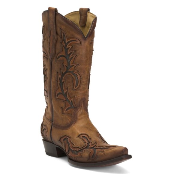 CORRAL BOOTS Honey Men's Made In Mexico Leather Inlay And Embroidery Boots - Picture 1 of 2